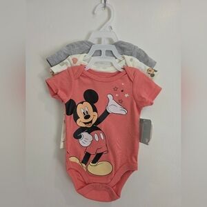 Disney Baby Size 3-6 Months Mickey Mouse Bodysuits (Set Of 3) NWT